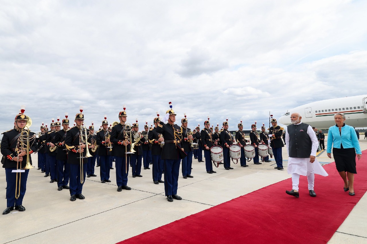 PM Modi reaches Paris on two-day visit, received by French counterpart