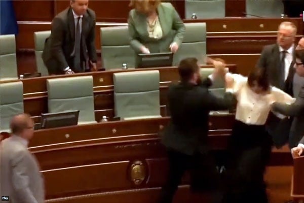 Brawl erupts in Kosovo parliament after Lawmakers throw water 