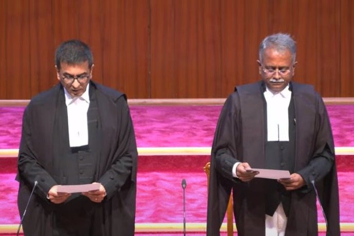 CJI Chandrachud administers oath of office to Justices Bhuyan and Bhatti