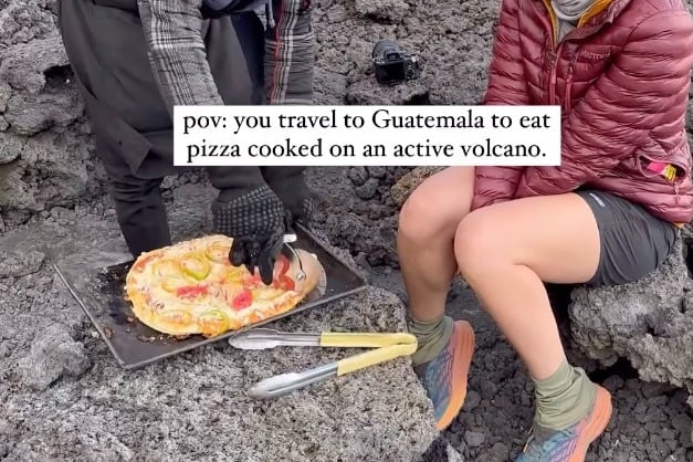 Woman Eats Pizza Cooked On Guatemalas Active Volcano