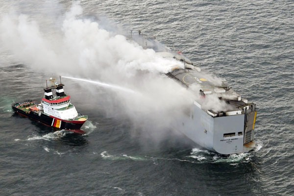 Ship carrying 3000 cars catches fire off Dutch coast