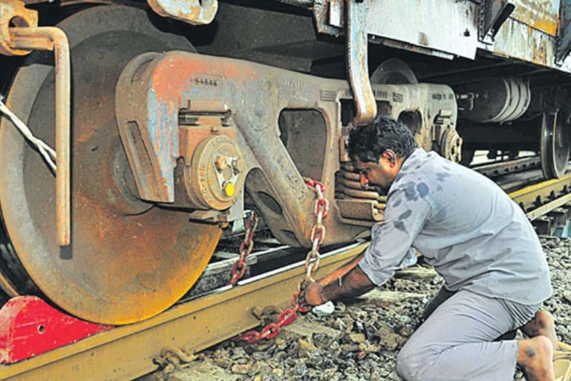 Train wheels tied to tracks in kazipet station