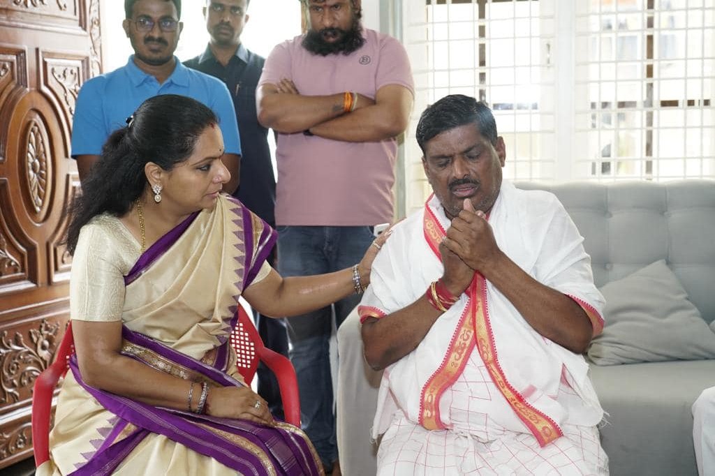 Kavitha consoles BRS MLA Mahipal Reddy who lost his son