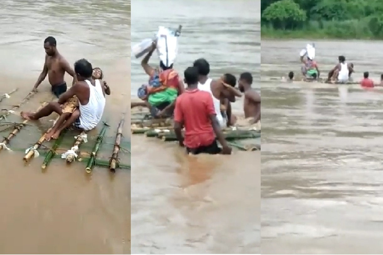 manyam dist peoples cross river to reach hospital in ap