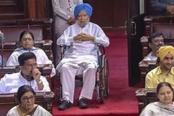 Former PM Manmohan Singhs presence in wheelchair spurs controversy in Parliament