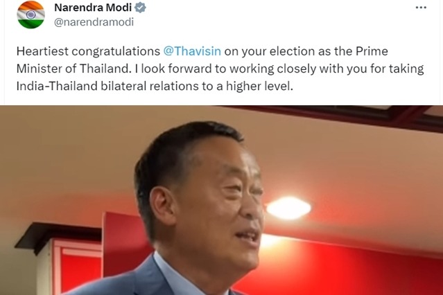 Modi congratulates new Thai Prime Minister Srettha Thavisin