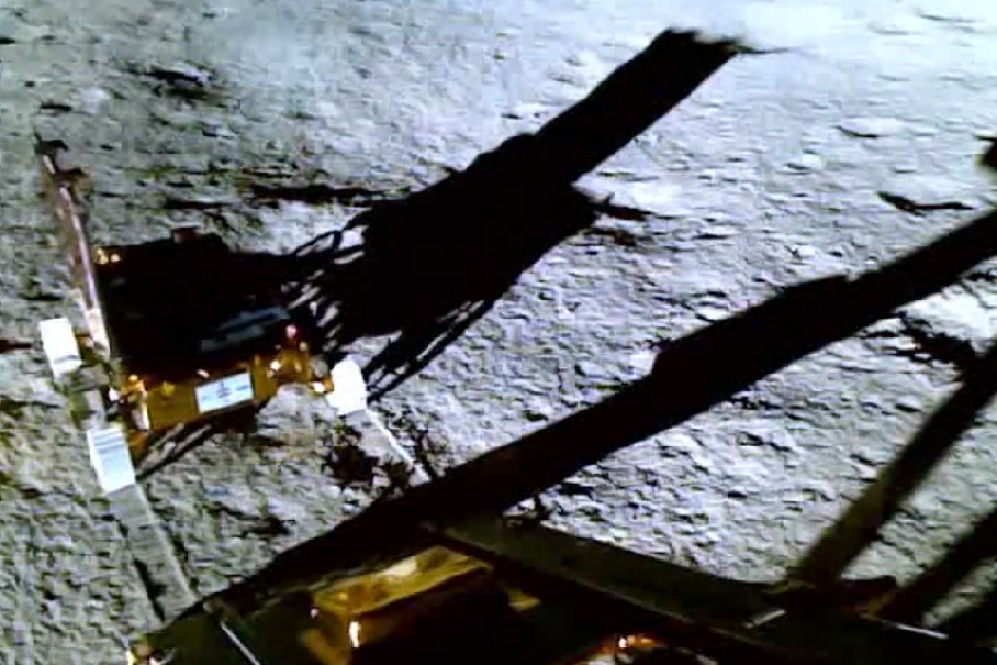 Rover ramped down from the Lander to the Lunar surface