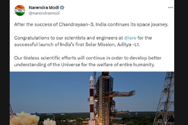 PM Modi congratulates ISRO on successful launch of India's solar mission