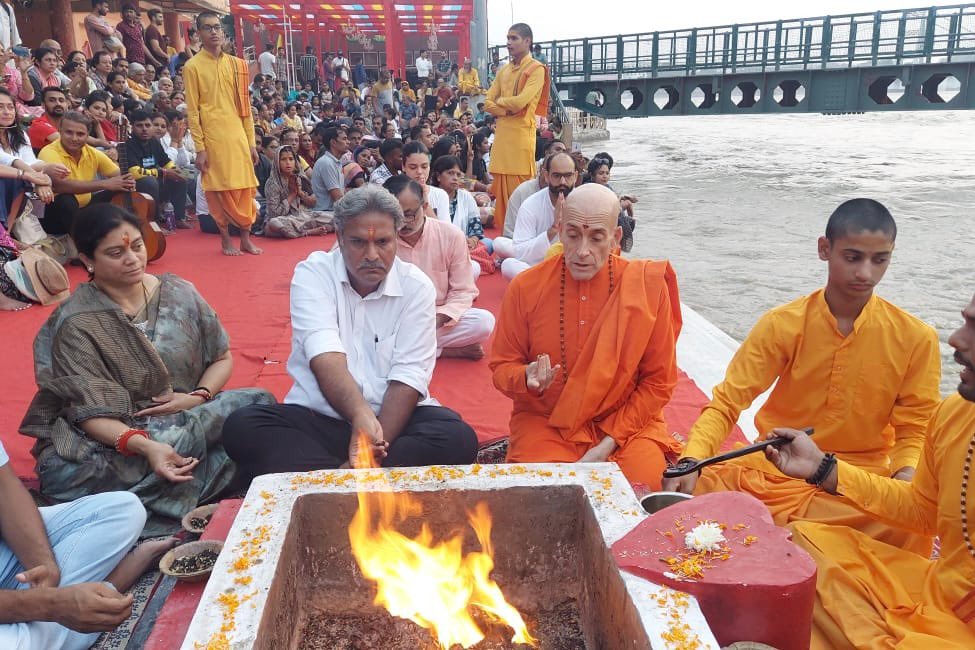TDP MP Kesineni Nani performs sacred yagna at Ganga river banks in Rishikesh