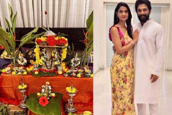 Allu Arjun poses with wife Sneha as he shares glimpse of Ganesh Chaturthi celebration