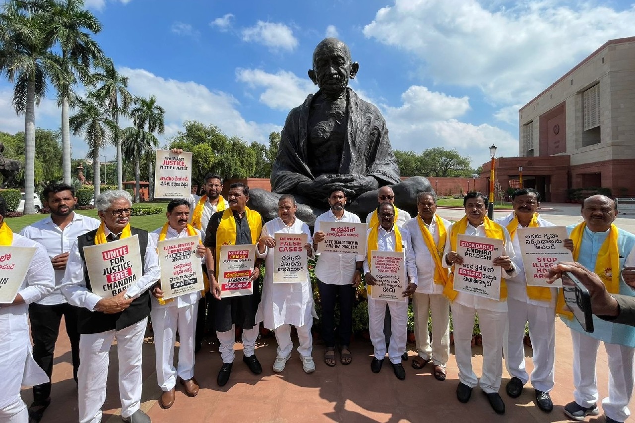 TDP MPs Dharna At Parliment Premises