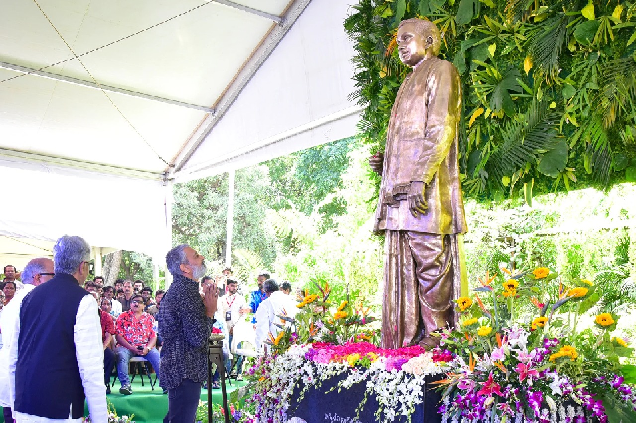 Former VP VenkaiahNaidu unveils the statue of ANR at Annapurna Studios marking the centenary birthday