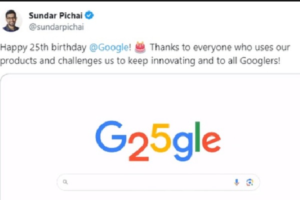 Google turns 25, Pichai shares Doodle thanking firms' product users