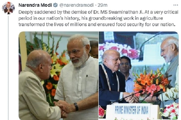 PM condoles death of noted agricultural scientist M.S. Swaminathan