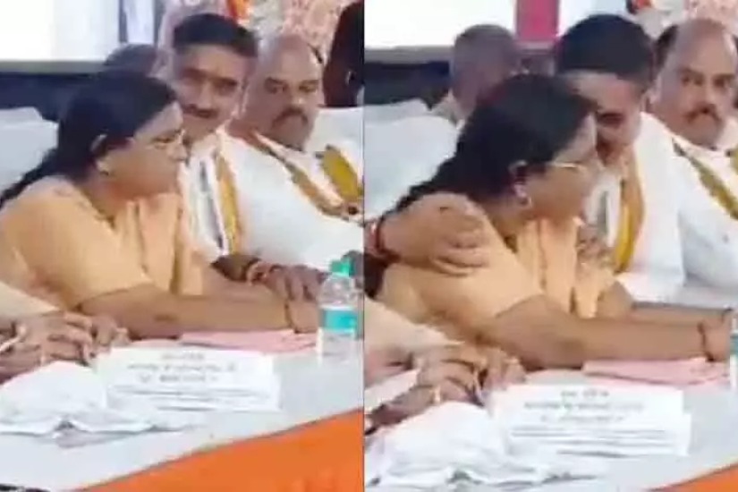 BJP MP inappropriately touches female mla in uttarpradesh