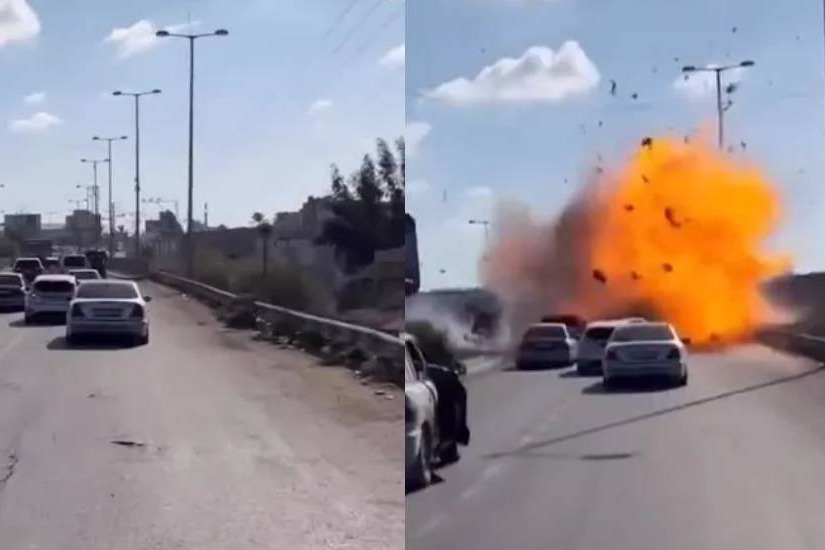 Horrifying moment car trying to escape Gaza via safe route EXPLODES