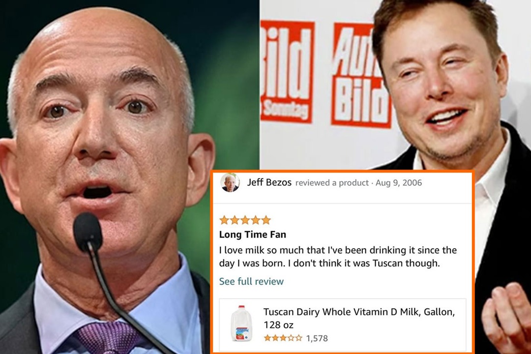Jeff Bezos Review Of Milk Goes Viral Elon Musk Reacts with laughing emoji