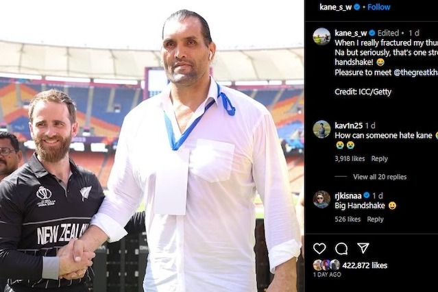 Kane Williamson shares hilarious post on Instagram after meeting The Great Khali