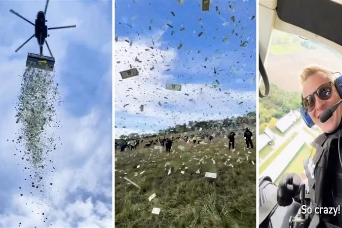 Czech influencer drops 1 million dollar from helicopter