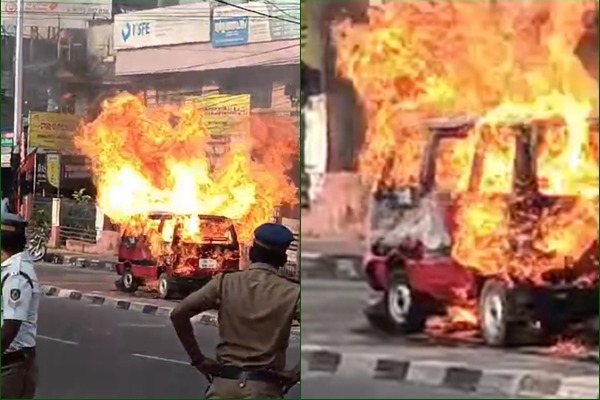 Narrow escape: Driver jumps out of moving van after it catches fire in Kerala