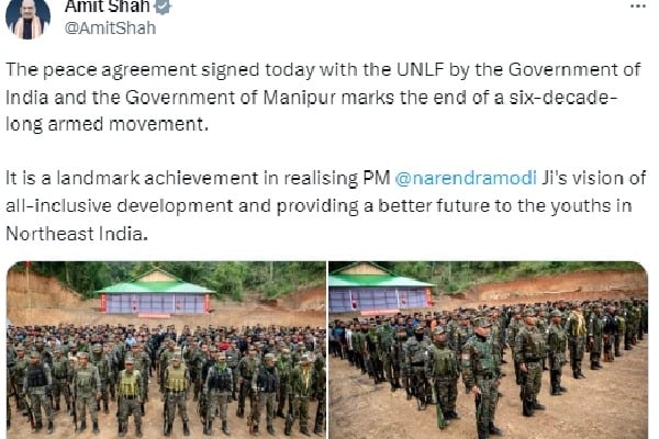Manipur's oldest armed group UNLF signs peace agreement; Shah calls it 'historic milestone'