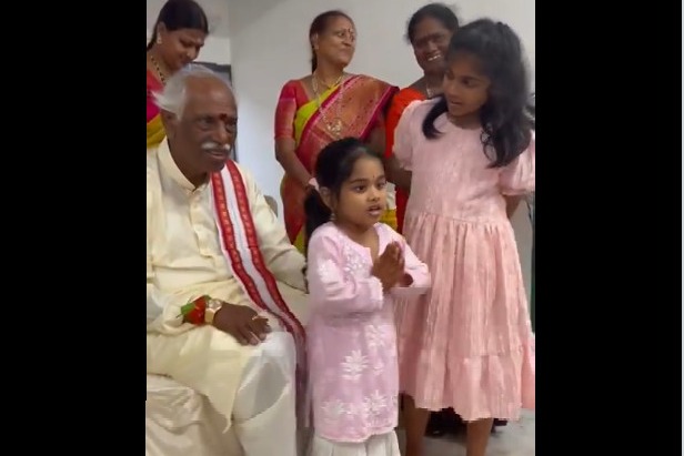 Bandaru Dattatreya grand daughter recites song on PM Modi
