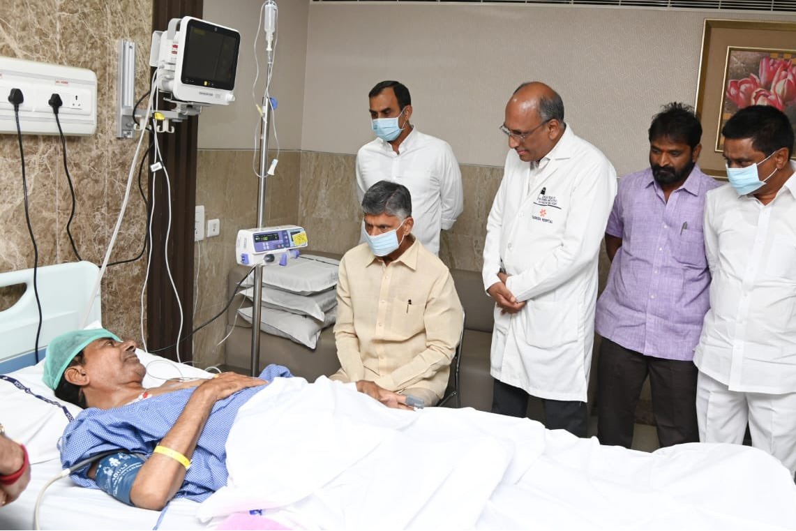 Chandrababu talks to media after visits KCR at Yashoda Hospital in Hyderabad