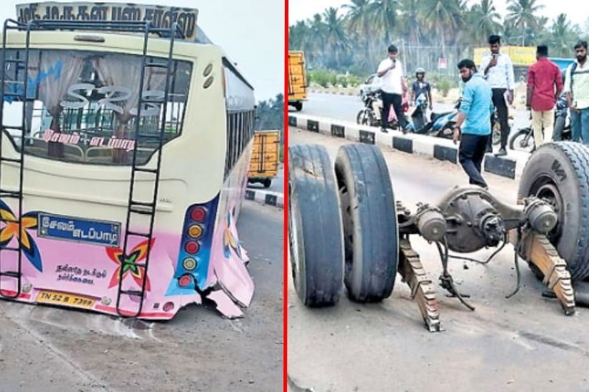 Tamil nadu bus rear tyres falls off 