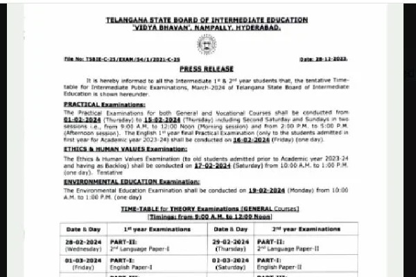 Inter Exams from 28 feb in Telangana