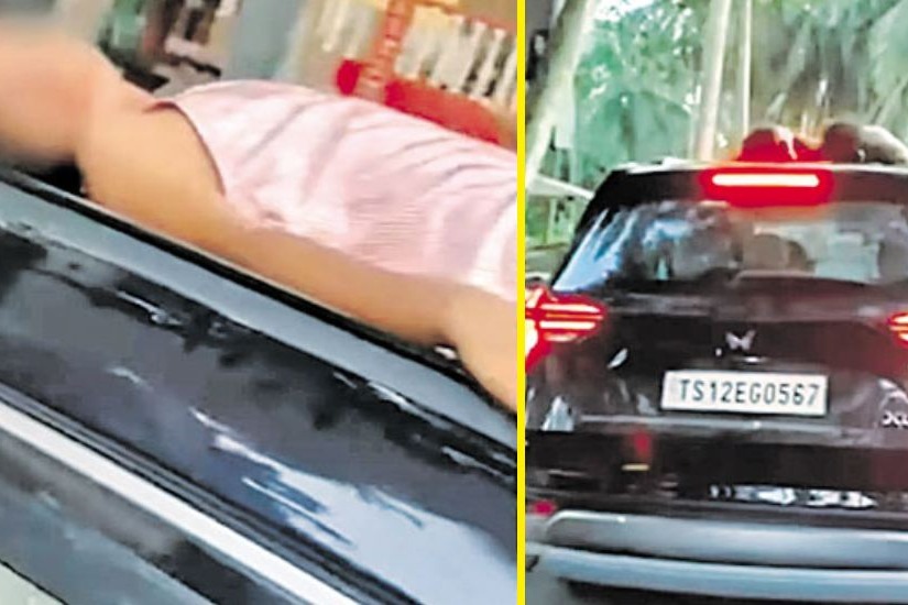 Man in Goa drives SUV as children sleep on its roof