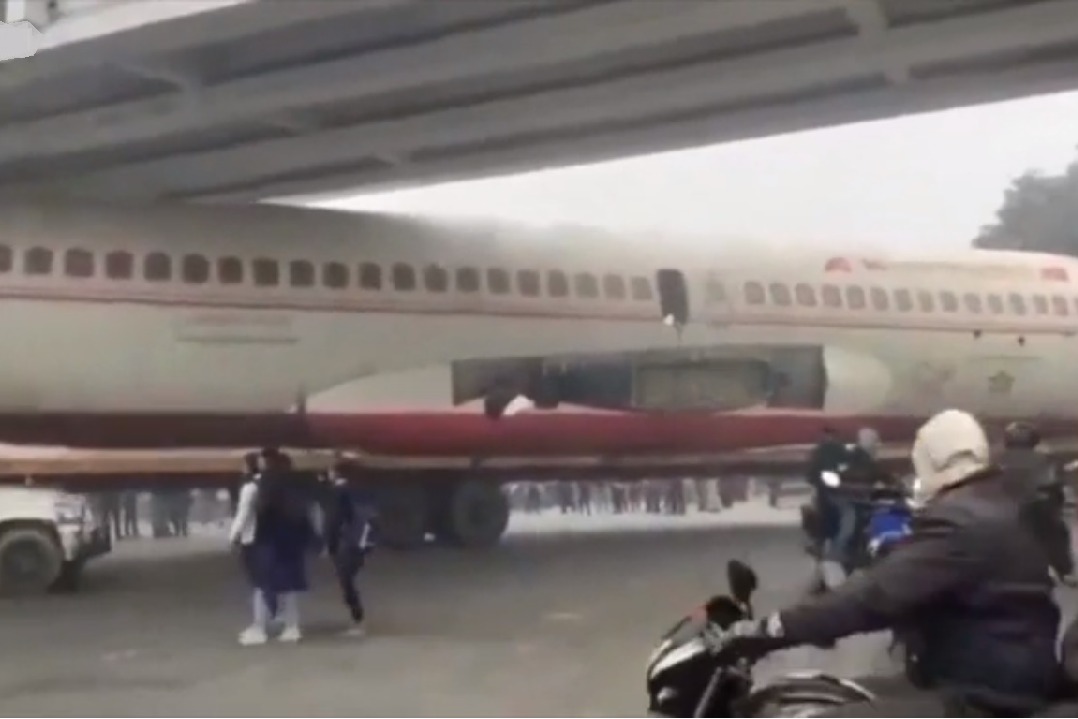 Ex Air India scrap plane gets stuck under bridge in Bihar