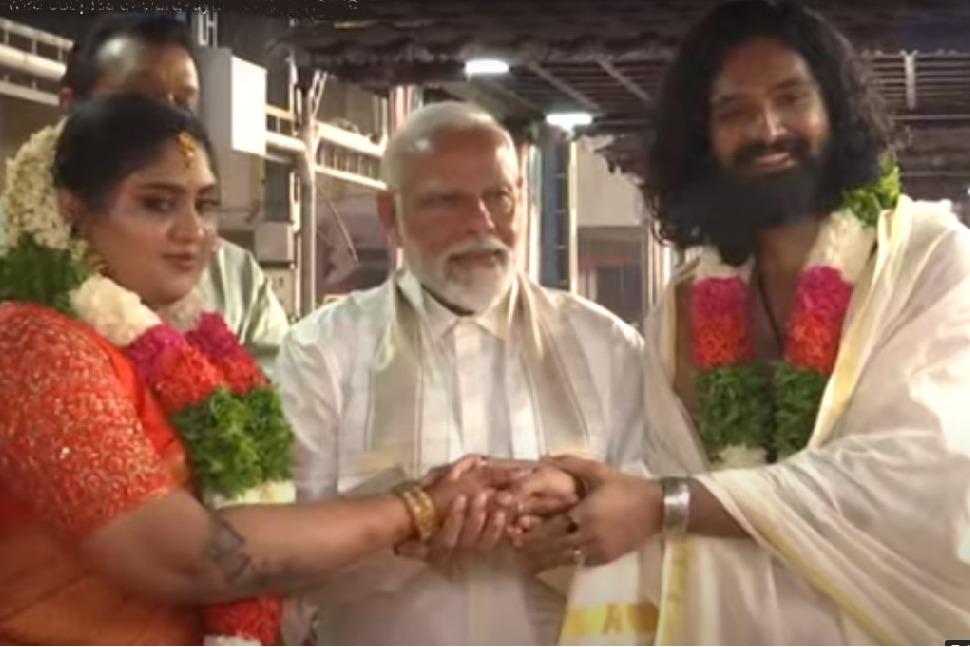 PM hands garlands to couple stars witness the union in Kerala