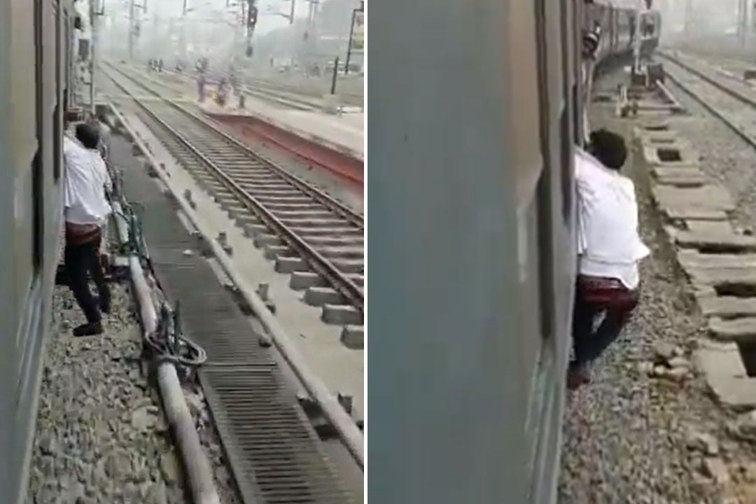 Mobile Thief Dangles Outside Train Window in Bihar