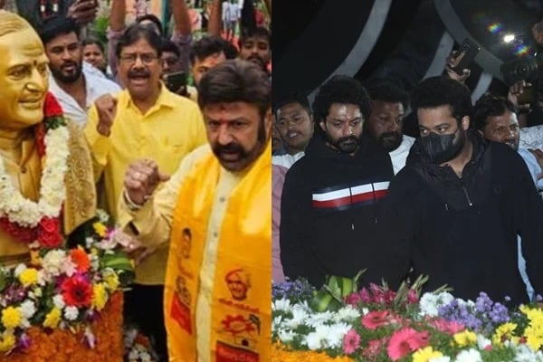 Pics of Balakrishna and Junior NTR paying tributes to NTR at NTR ghat