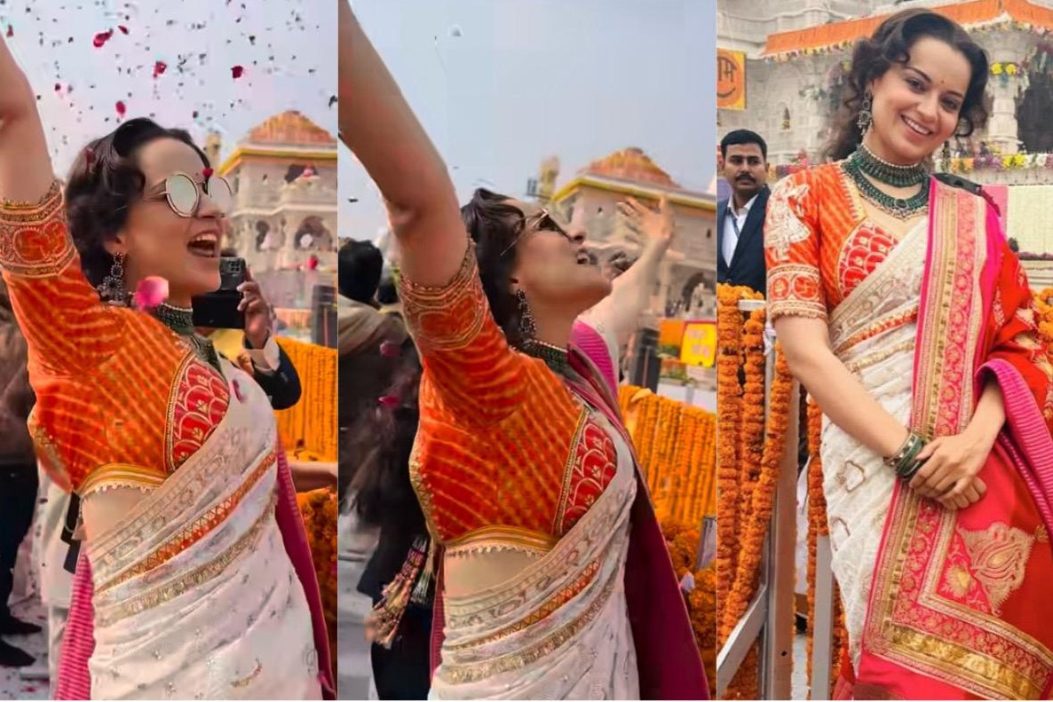 Kangana gleefully jumps during Pran Pratishtha of temple, chants 'Jai Shri Ram'