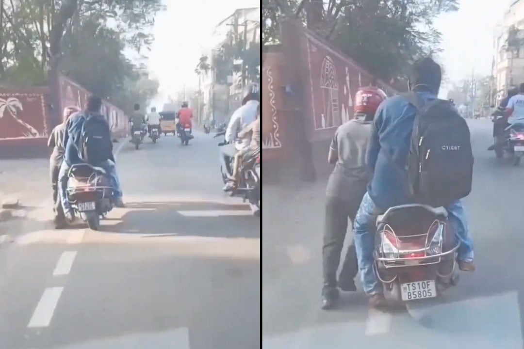 Hyderabad Rapido rider seen pushing scooter with passenger onboard Here is viral video