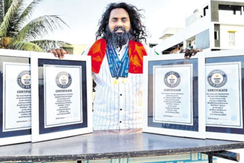Kranthi from Yadadri district wins four guiness records