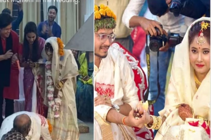 Groom touches brides feet in viral video 