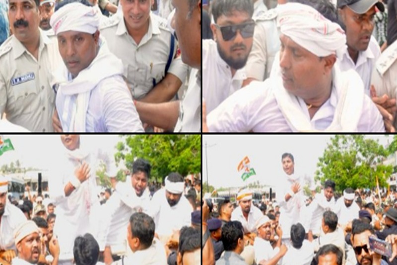 Bhubaneswar: Cong workers hurl eggs, tomatoes at cops during rally