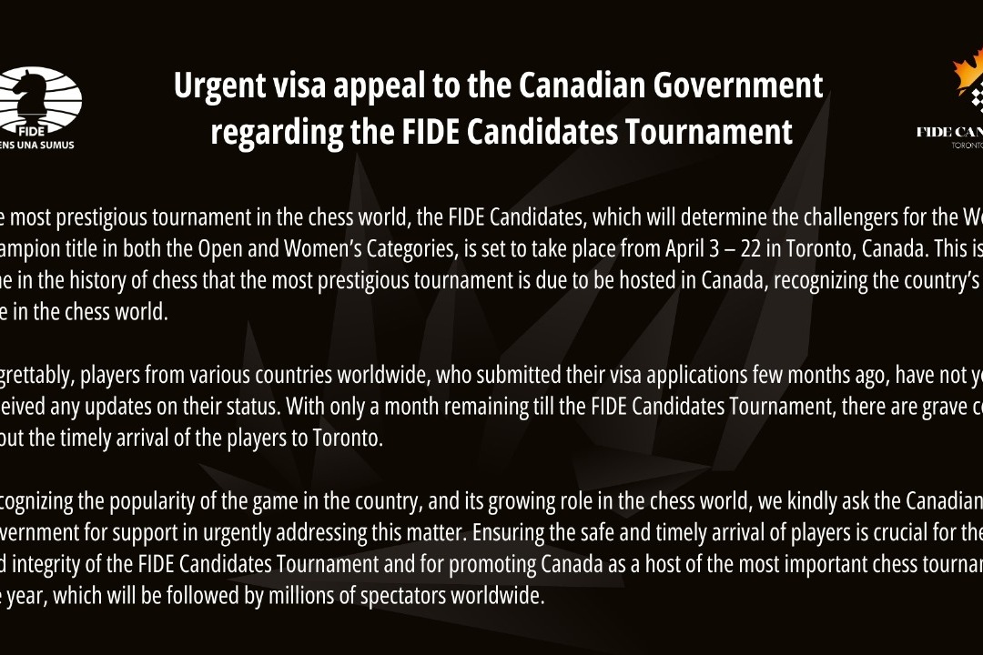 India's chess champs sweat over visa for Candidates Tournament as Canada drags its feet