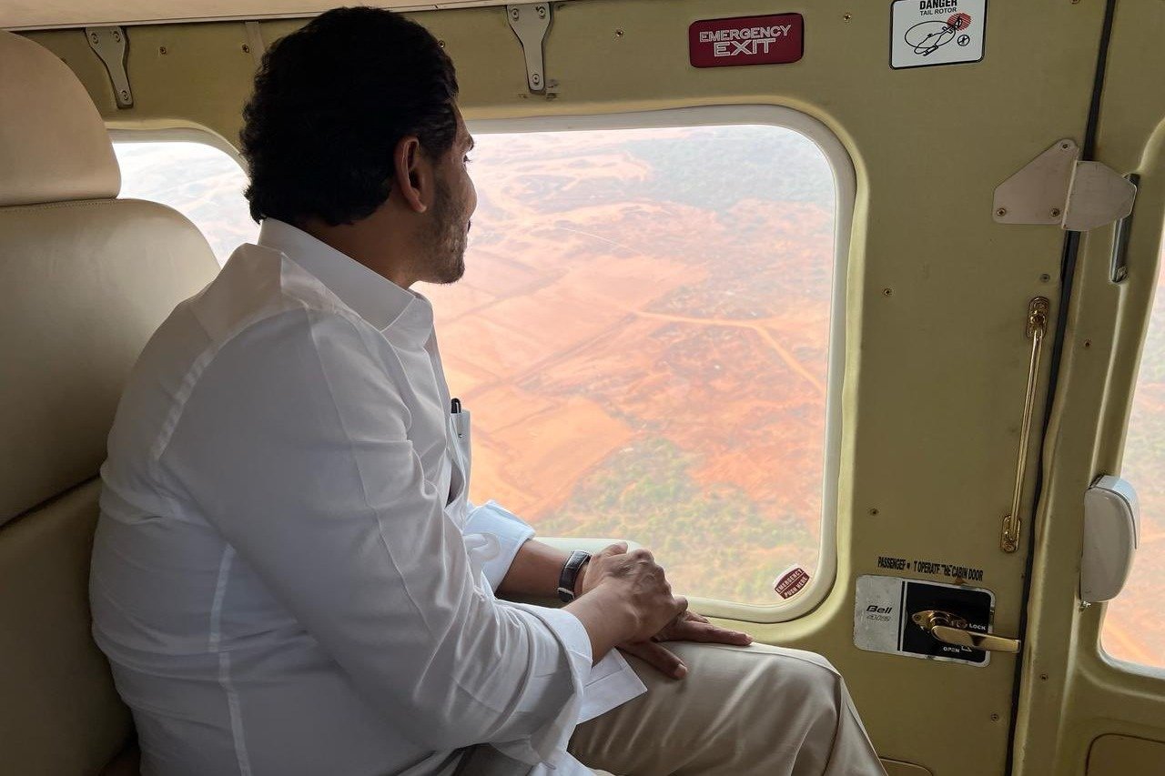 CM Jagan takes up aerial view at Bhogapuram airport