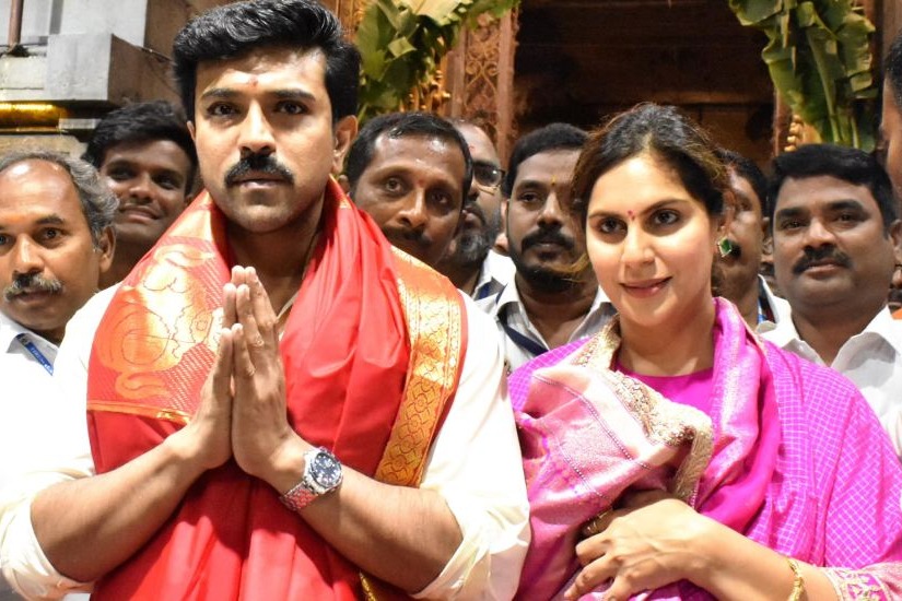 Ram Charan couple visits Tirumala temple with their baby