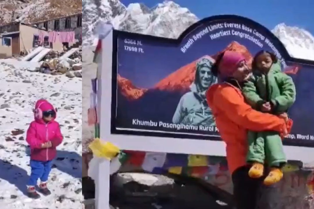 Two and half year old Sidhi Mishra successfully reached Mt Everest Base Camp 
