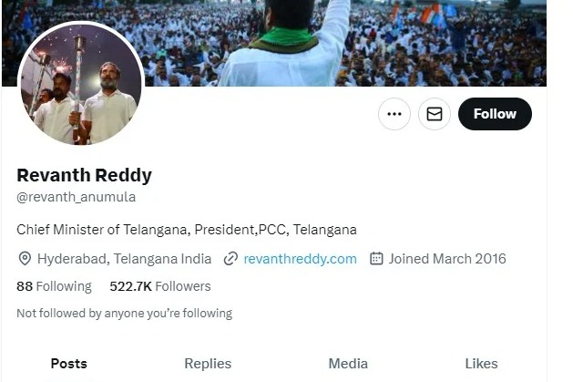 Blue tick missed in revanth reddy x account