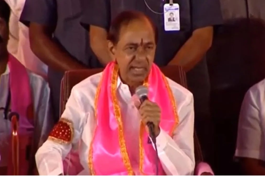 KCR lashes out at congress and bjp in chevella meeting