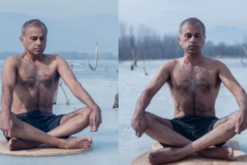 China UN Official Chatterjee yoga in sub zero temperatures