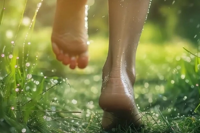 many benefits through walking on grass with bare foot