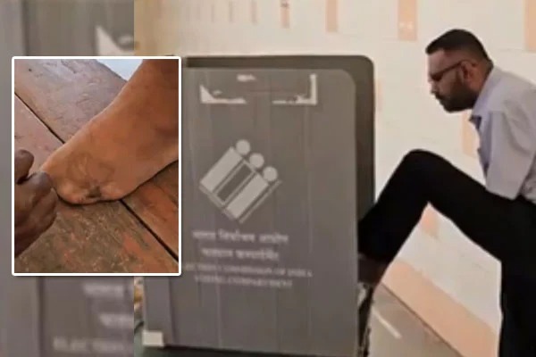 Ankit Soni Who Lost Both Hands 20 Years Ago Casts Vote Using Foot In Gujarat Nadiad
