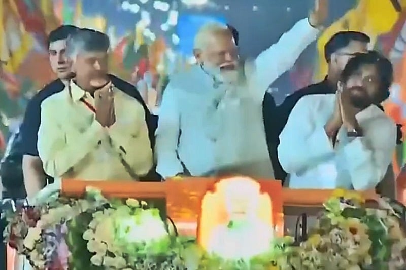 PM Modi holds roadshow in Vijayawada with Chandrababu Naidu, Pawan Kalyan
