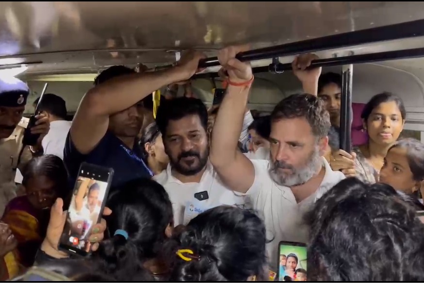 Rahul Gandhi travels in RTC bus in Hyderabad, interacts with passengers